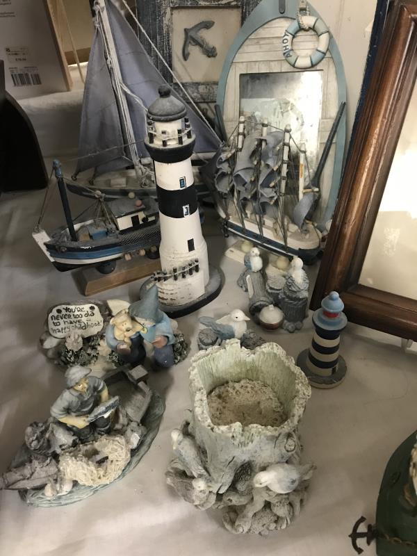 Blue and white nautical themed items including boat and lighthouse - Image 4 of 4