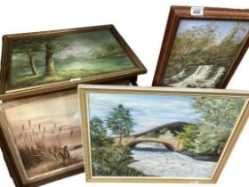 4 oil paintings of waterscapes