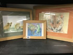 Three cat pictures. Watercolours & Pastels x4