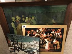 Three interesting pictures including A framed and glazed medieval scene print