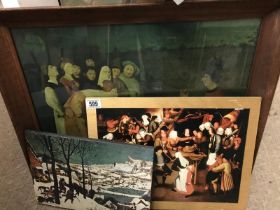 Three interesting pictures including A framed and glazed medieval scene print