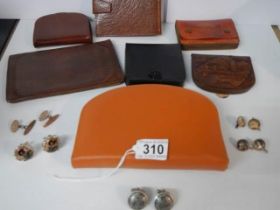 A Gent's fitted vanity set, six leather wallets and five pairs of cuff links.