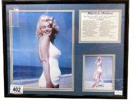 A Framed collection of Marilyn Monroe pictures & info on filmography 28 x 36cm