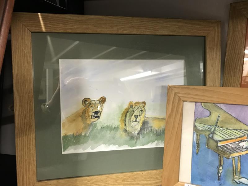 Three cat pictures. Watercolours & Pastels x4 - Image 3 of 5