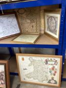 A quantity of map prints, some framed, some glazed