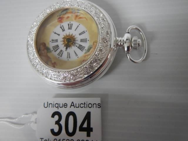 A 20th century silver plate pocket watch featuring cherubs, in working order. - Image 3 of 3