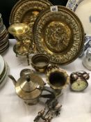 A collection of brass and decorative items