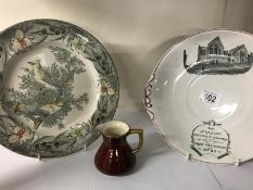 Two decorative plates and a jug