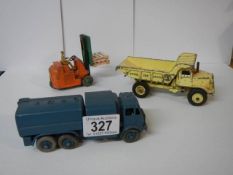 A Dinky Lorry, Dinky Tanker and Dinky Fork Lift Truck.
