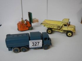 A Dinky Lorry, Dinky Tanker and Dinky Fork Lift Truck.