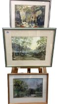 3 Landscape woodland water colours approximately 36 x 27cm