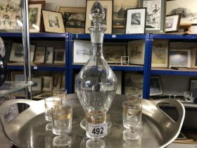 Glass decanter and 6 small glasses