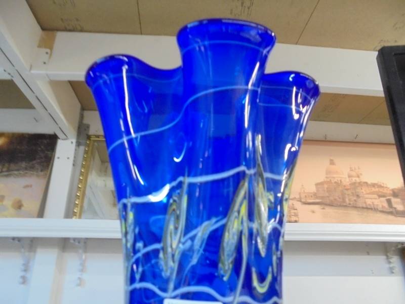 A tall overlaid cobalt blue art glass vase, height 35 cm. - Image 3 of 3