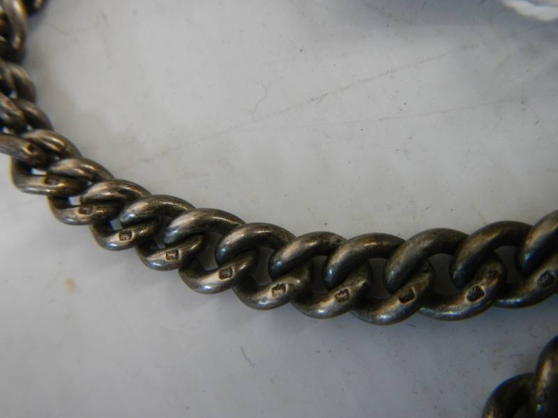 A hall marked silver watch chain with silver fob. - Image 2 of 4