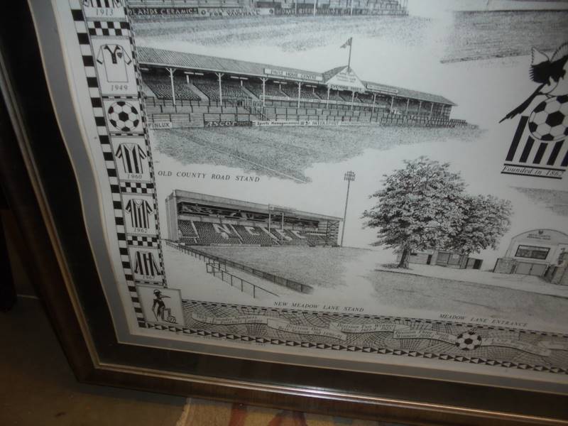A framed and glazed original line drawing picture of scenes from Notts County football club - Image 5 of 5
