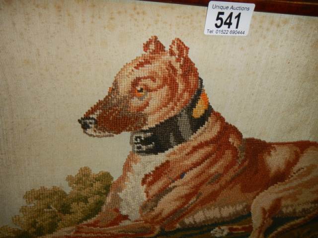 An early 20th century mahogany framed tapestry of a dog. - Image 2 of 2