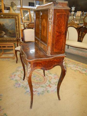 A French marquetry inlaid ladies writing desk with pull out slope. COLLECT ONLY. - Image 3 of 5