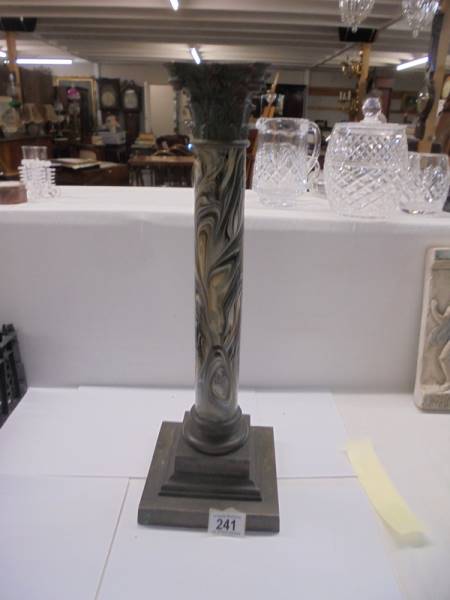 A Victorian Corinthian column oil lamp base with marblesque column, Hinks/Messenger font thread.