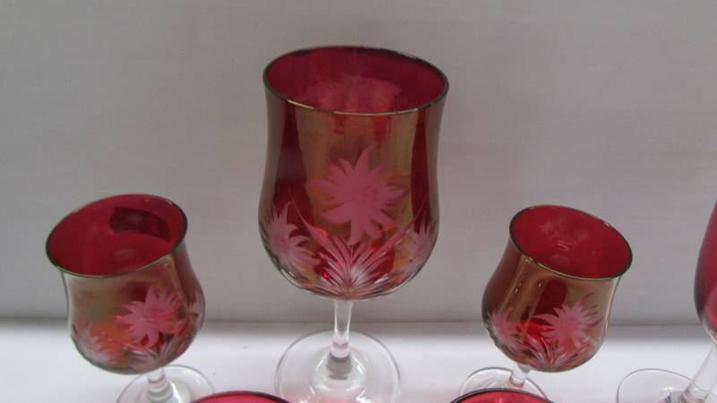 Six items of cranberry glass. - Image 2 of 4