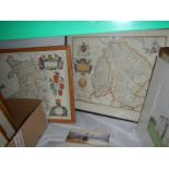 Two framed and glazed maps being Derbyshire and Wales, COLLECT ONLY.