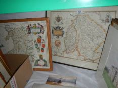 Two framed and glazed maps being Derbyshire and Wales, COLLECT ONLY.