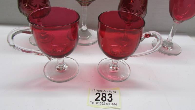 Six items of cranberry glass. - Image 3 of 4