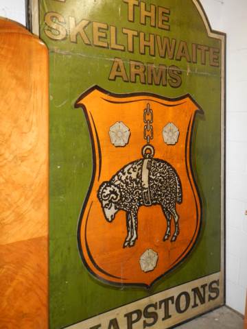 A single sided pub sign The Skelthwaite Arms' a film prop from the drama 'Where the Heart is'
