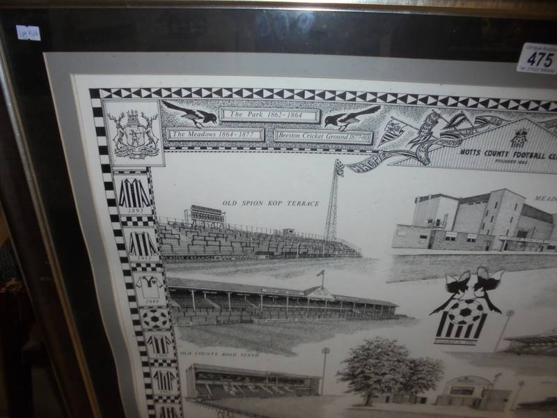 A framed and glazed original line drawing picture of scenes from Notts County football club - Image 2 of 5
