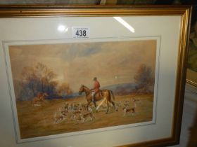 A framed and glazed watercolour 'The Hunt' signed Joe Allen, COLLECT ONLY.