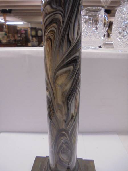 A Victorian Corinthian column oil lamp base with marblesque column, Hinks/Messenger font thread. - Image 3 of 5