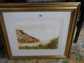 A gilt framed and glazed beach scene watercolour, COLLECT ONLY.