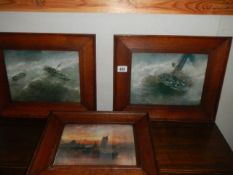 A set of three oak framed nautical prints, COLLECT ONLY.