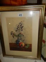 A framed and glazed still life watercolour featuring blackberries, COLLECT ONLY.