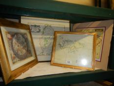 Four framed and glazed maps and one other including Nottinghamshire, The Falklands etc., COLLECT