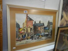 A framed and glazed water-colour street scene signed D Bosher R I. COLLECT ONLY.