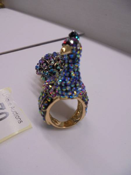 A stunning Butler & Wilson 3D peacock yellow metal ring set multicoloured crystals, 9cm long - Image 3 of 4