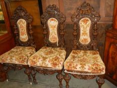 Three heavily carved period chairs (backs loose), COLLECT ONLY.