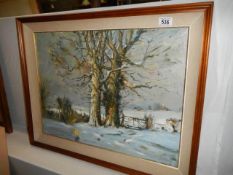An oil on canvas winter scene signed Willis, COLLECT ONLY.