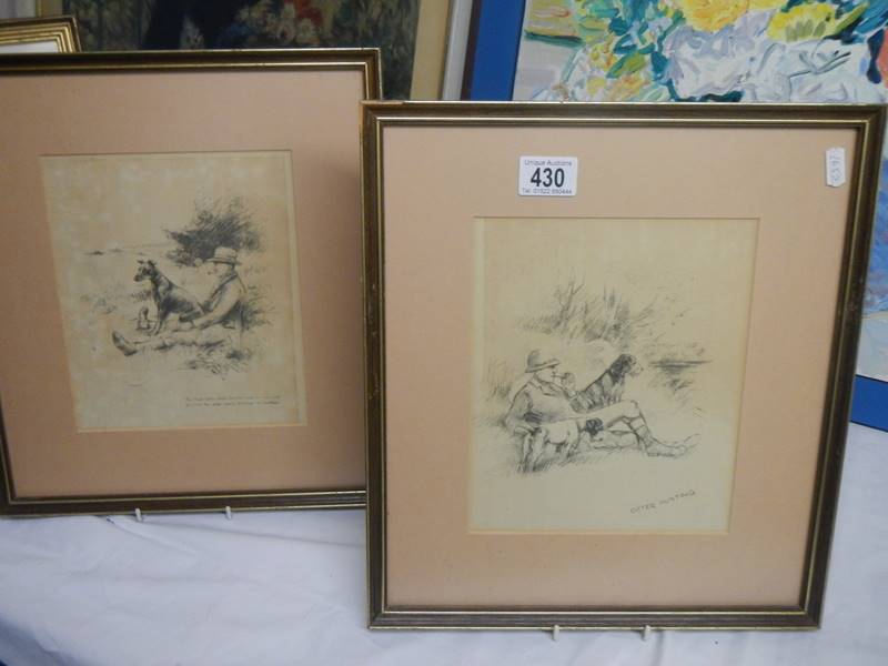 Two framed and glazed pencil drawings, 'Otter Hunting' and 'The Black Bitch', COLLECT ONLY. - Image 4 of 4