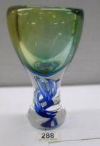 A good heavy studio glass vase with twist in stem.