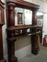 A good quality mahogany fire surround with over-mantle mirror. COLLECT ONLY.