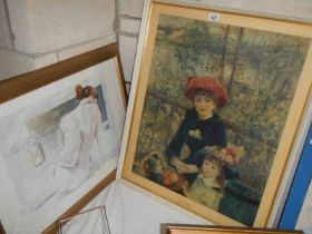 A large Renoir print entitled 'On The Terrace' (missing glass) and one other (glass a/f) COLLECT