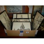 A quantity of framed and glazed prints of churches including St. Paul's. COLLECT ONLY.
