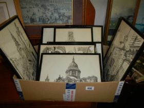 A quantity of framed and glazed prints of churches including St. Paul's. COLLECT ONLY.