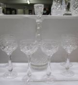 A super quality cut glass decanter and six cut glass stemmed glasses. COLLECT ONLY.