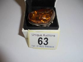 A Colonia silver and amber dress ring, size Q.