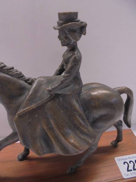 A bronze figure of a lady riding a horse side saddle, length 18cm, height 15.5 cm. - Image 3 of 3