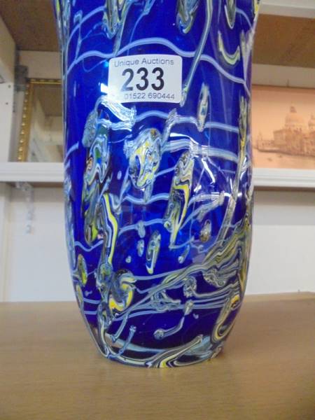 A tall overlaid cobalt blue art glass vase, height 35 cm. - Image 2 of 3