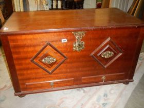 A large mahogany effect box with brass fittings, COLLECT ONLY.