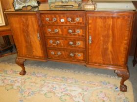 A mid 20th century glass topped sideboard on ball and claw feet, COLLECT ONLY.